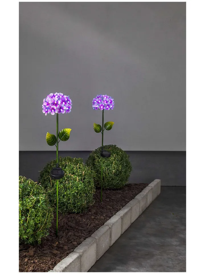 STAR Trading Außenbeleuchtung<LED-Solar-Gartenstecker "Hortensia" in Violett - (H)77 cm