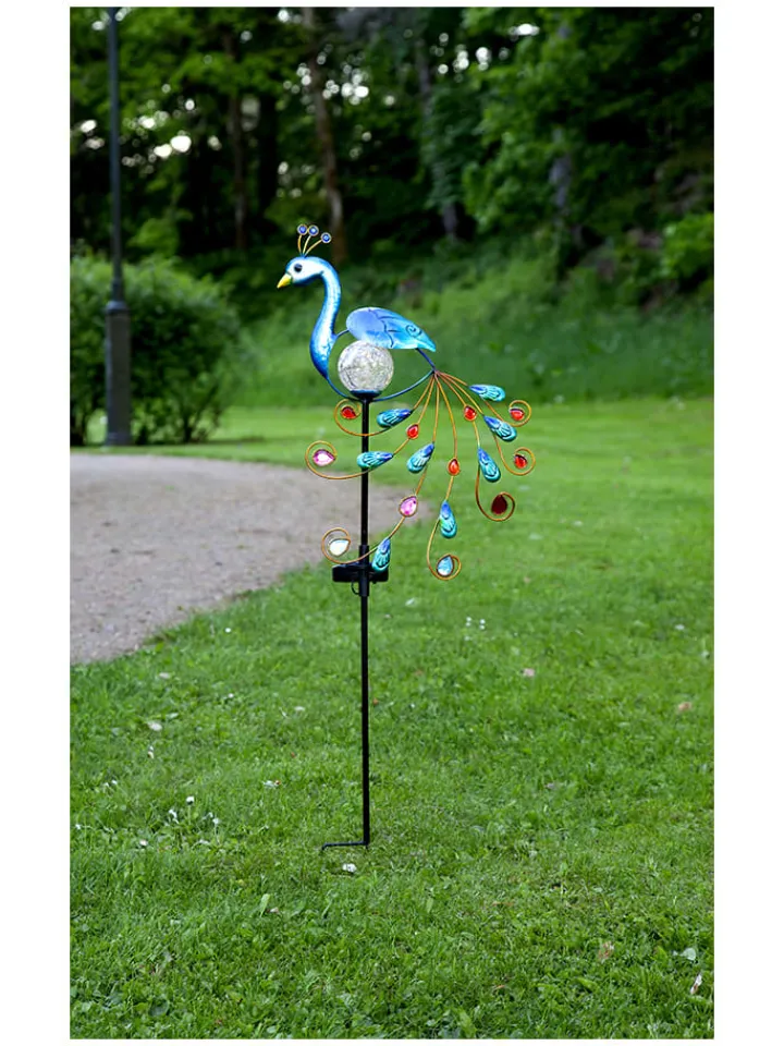 STAR Trading Gartendekoration<LED-Solar-Gartenstecker "Peacock" in Blau/ Bunt - (H)80 cm