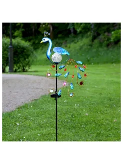 STAR Trading Gartendekoration<LED-Solar-Gartenstecker "Peacock" in Blau/ Bunt - (H)80 cm