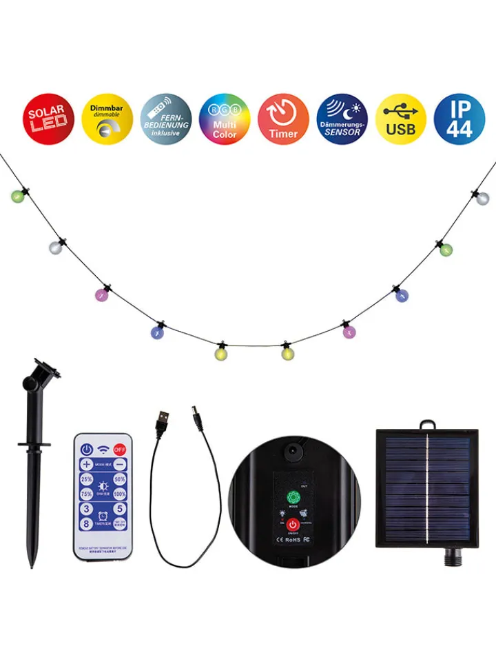 näve Außenbeleuchtung<LED-Solar-Lichterkette "Cadena" in Schwarz/ Transparent - (L)1000 cm