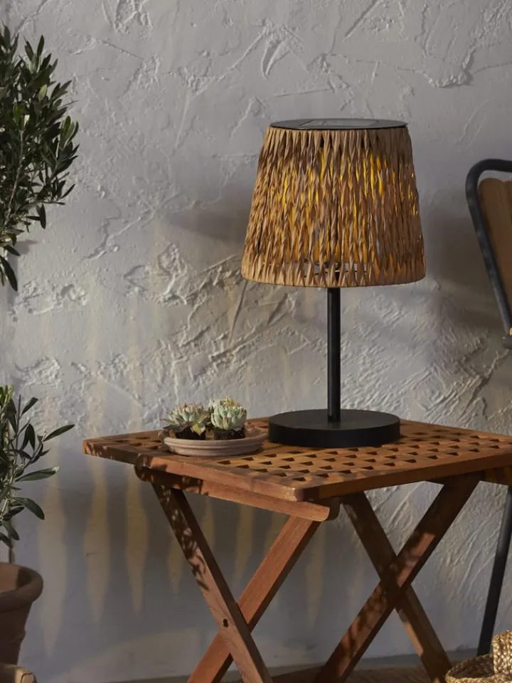 STAR Trading Außenbeleuchtung|Außenleuchten<LED-Solar-Tischleuchte "Cesta" in Hellbraun - (H)48 x Ø 28 cm