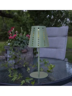 STAR Trading Außenbeleuchtung<LED-Solar-Tischleuchte "Sola" in Grün - (H)35 x Ø 15 cm