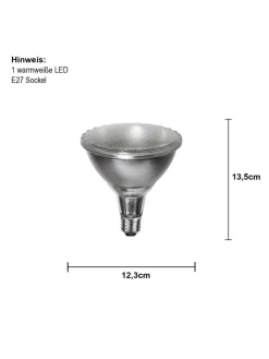 STAR Trading Leuchtmittel<LED-Spot ,Spotlight Outdoor', E27, 15W, 1150lm, silber, warmweiß