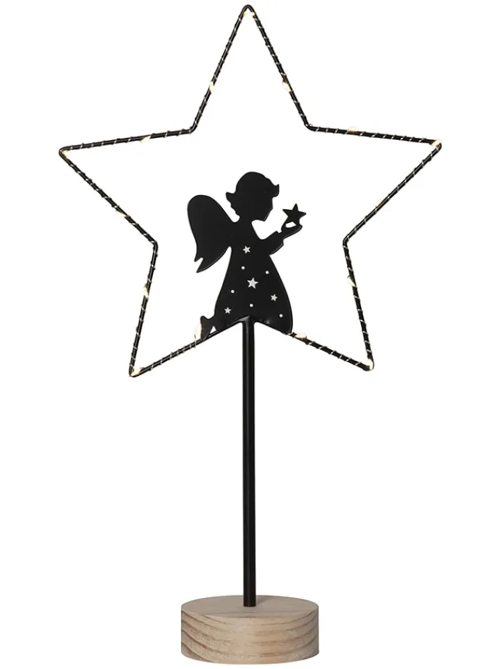 STAR Trading Stehleuchten<LED-Standleuchte "Glimta" in Schwarz/ Hellbraun - (H)42 cm