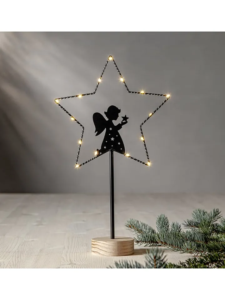 STAR Trading Stehleuchten<LED-Standleuchte "Glimta" in Schwarz/ Hellbraun - (H)42 cm