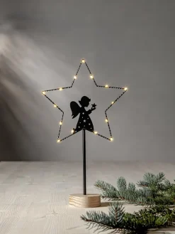 STAR Trading Stehleuchten<LED-Standleuchte "Glimta" in Schwarz/ Hellbraun - (H)42 cm
