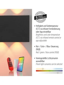 Just Light Wandleuchten<LED-Wandleuchte "Lola Carla" in Schwarz - (B)17 x (H)8 x (T)4 cm