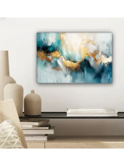 MuchoWow Wanddekoration<Leinwand bilder Abstrakte Kunst gold blau (BxH)