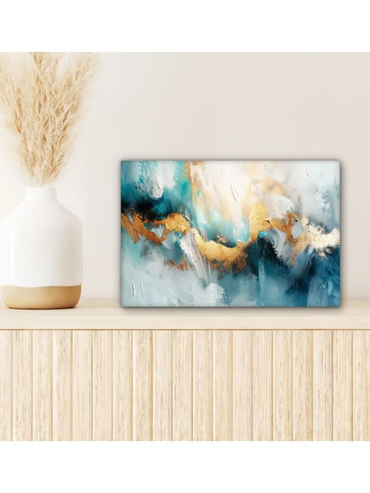 MuchoWow Wanddekoration<Leinwand bilder Abstrakte Kunst gold blau (BxH)