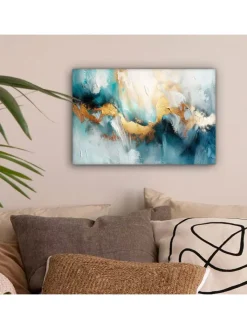 MuchoWow Wanddekoration<Leinwand bilder Abstrakte Kunst gold blau (BxH)