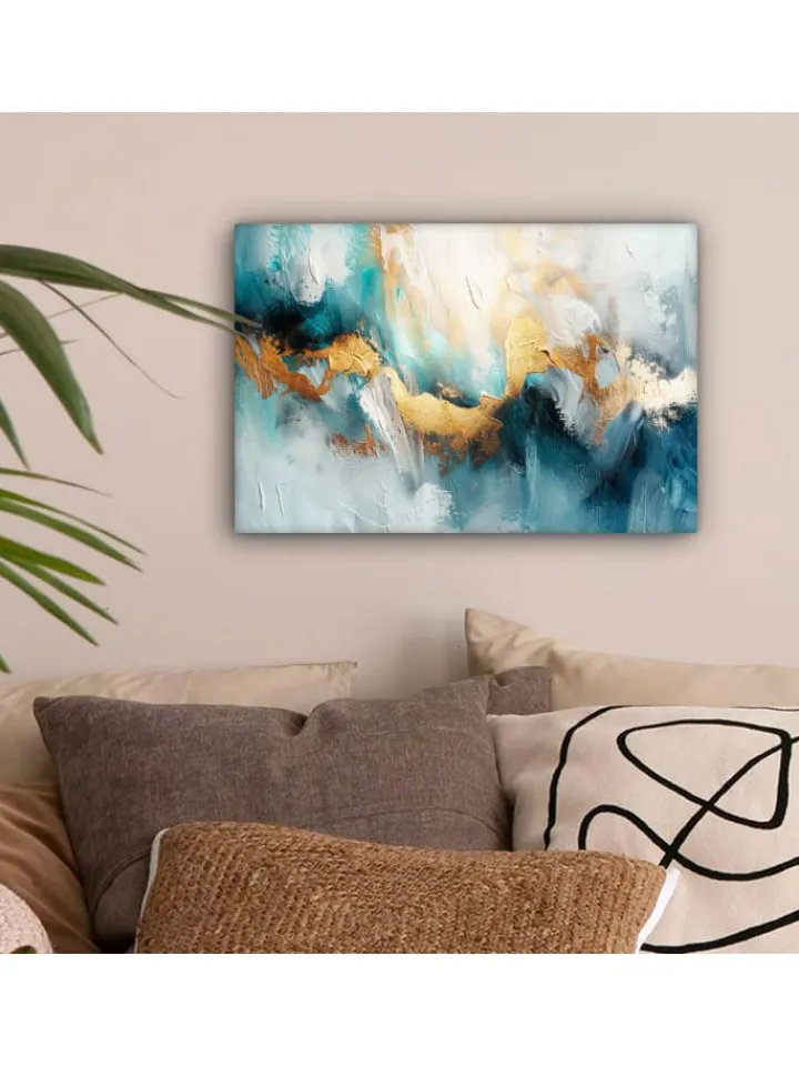 MuchoWow Wanddekoration<Leinwand bilder Abstrakte Kunst gold blau (BxH)