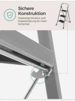 Songmics Weitere Haushaltshelfer<Leiter in Silber/ Schwarz - (B)46,5 x (H)105 x (T)74,5 cm