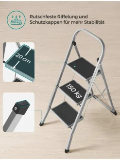 Songmics Weitere Haushaltshelfer<Leiter in Silber/ Schwarz - (B)46,5 x (H)105 x (T)74,5 cm