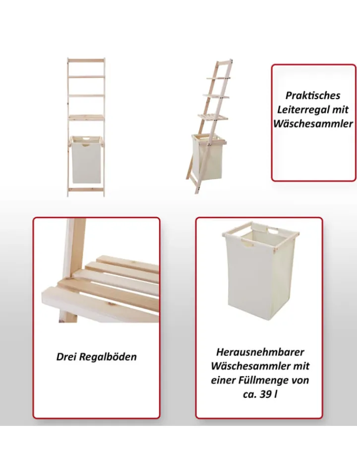 MCW Badmöbel|Badezimmermöbel<Leiterregal B59 mit Wäschesammler