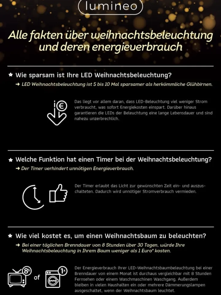 LUMINEO Lichterketten & Dekobeleuchtung<Lichterkette BASIC 120 LED 9 m, schwarzes Kabel in warm weiß