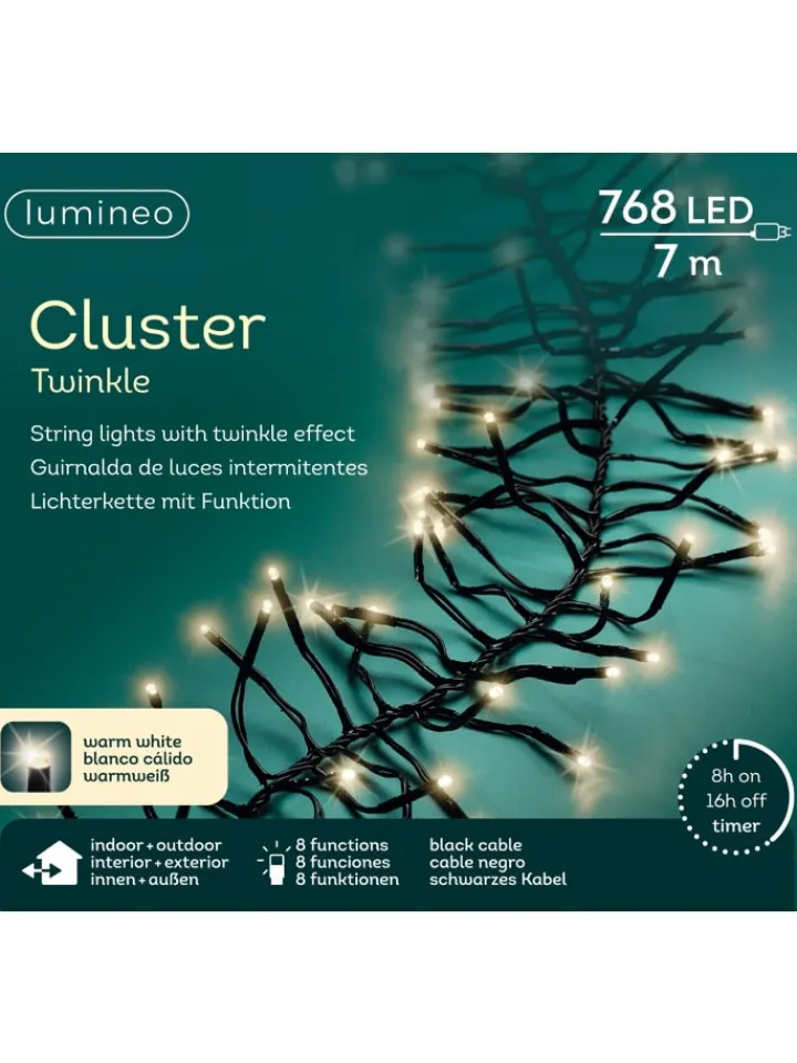 LUMINEO Lichterketten & Dekobeleuchtung<Lichterkette CLUSTER TWINKLE 768 LED 7 m, schwarzes Kabel in warm weiß