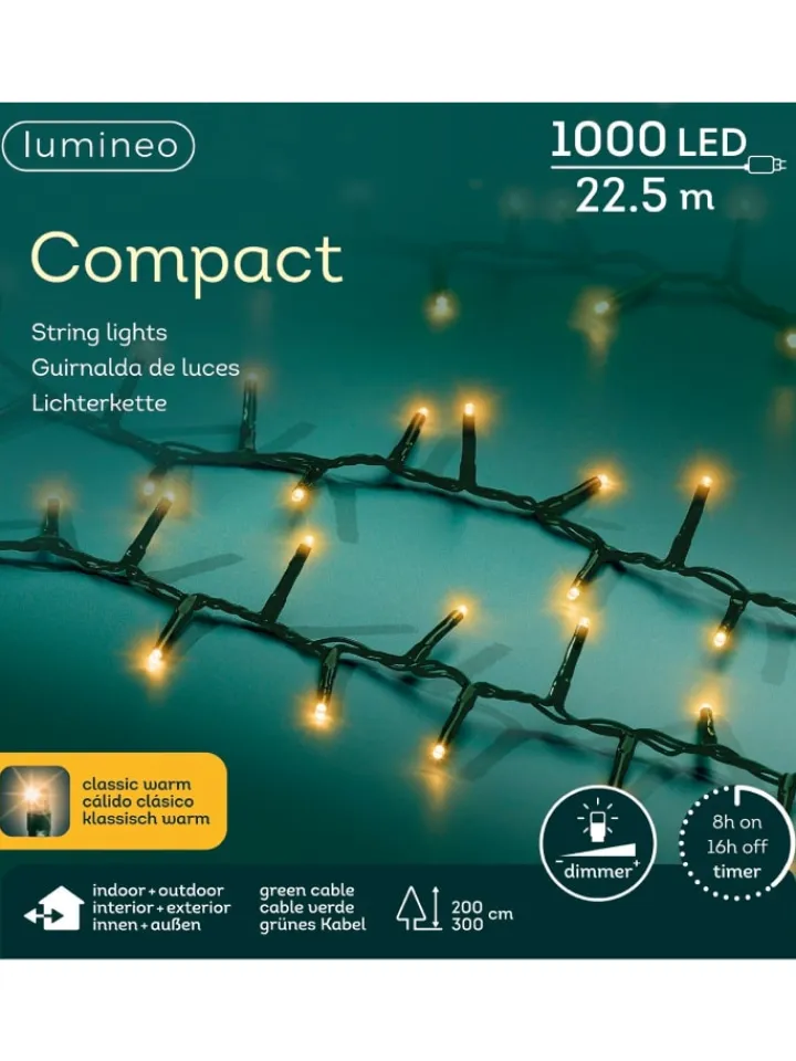 LUMINEO Lichterketten & Dekobeleuchtung<Lichterkette COMPACT 1000 LED 22,5 m, grünes Kabel in klassisch warm