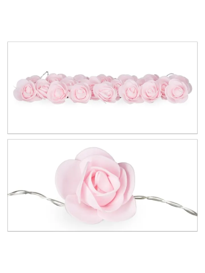 relaxdays Lichterketten & Dekobeleuchtung<Lichterkette Rosen in Rosa - (L)3,3 m