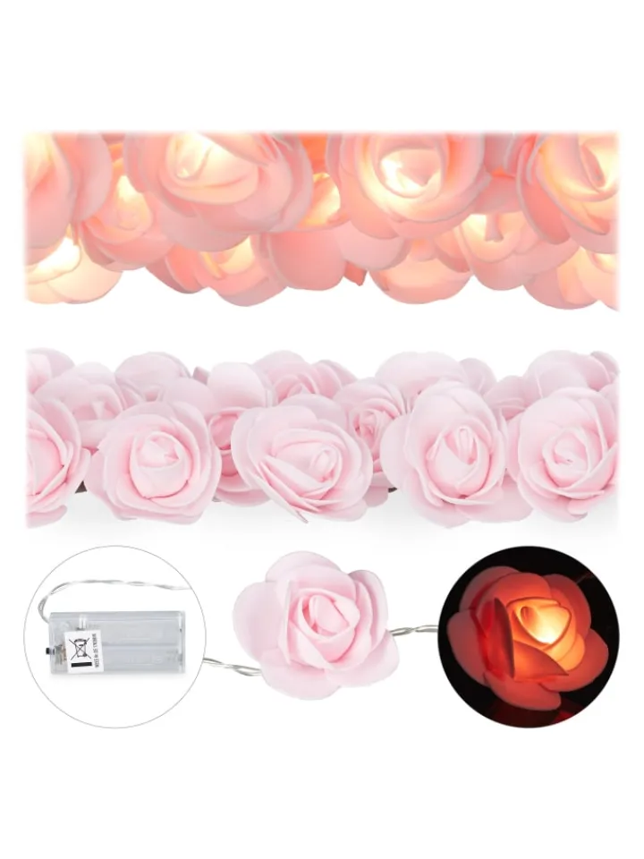 relaxdays Lichterketten & Dekobeleuchtung<Lichterkette Rosen in Rosa - (L)3,3 m