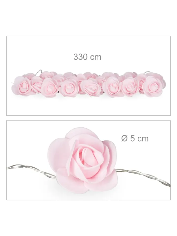 relaxdays Lichterketten & Dekobeleuchtung<Lichterkette Rosen in Rosa - (L)3,3 m