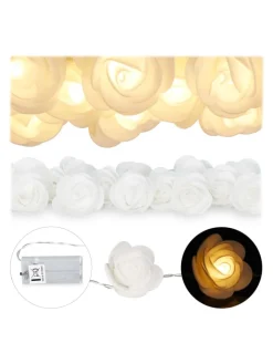 relaxdays Lichterketten & Dekobeleuchtung<Lichterkette Rosen in Weiß - (L)3,3 m