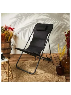 Garden Spirit Gartenmöbel<Liegestuhl "Corfou" in Schwarz - (B)55 x (H)89 x (T)81 cm