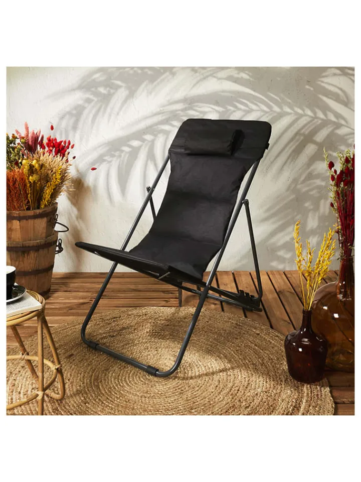Garden Spirit Gartenmöbel<Liegestuhl "Corfou" in Schwarz - (B)55 x (H)89 x (T)81 cm