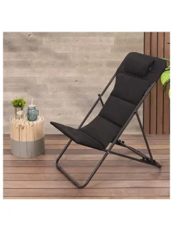 Garden Spirit Gartenmöbel<Liegestuhl "Corfou" in Schwarz - (B)55 x (H)89 x (T)81 cm