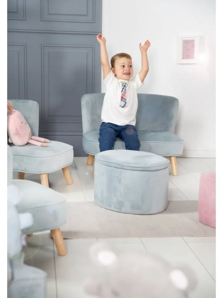 roba Sitzmöbel<Lil Sofa' Kindercouch, bequem, Holzfüße & Samtstoff Sky/Hellblau
