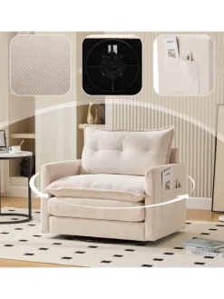 ABRIHOME Sitzmöbel<Loungesessel in Beige 360° drehbar mit Armlehnen und Kissen