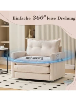 ABRIHOME Sitzmöbel<Loungesessel in Beige 360° drehbar mit Armlehnen und Kissen