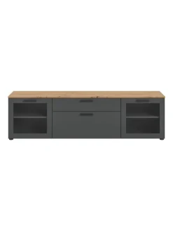 xonox.home Regale & Schränke<Lowboard (B/H/T): 185x52x40 cm in Basalt grau, Artisan Eiche und Glas