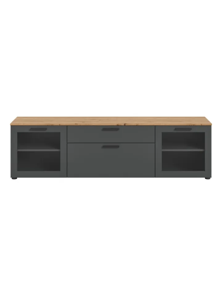 xonox.home Regale & Schränke<Lowboard (B/H/T): 185x52x40 cm in Basalt grau, Artisan Eiche und Glas