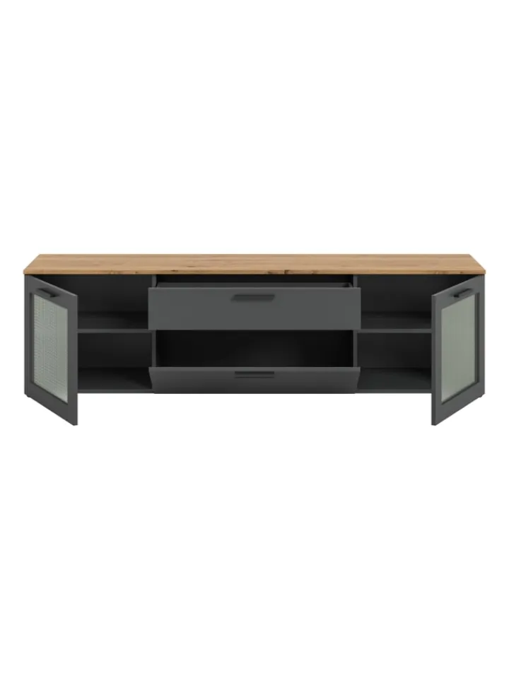 xonox.home Regale & Schränke<Lowboard (B/H/T): 185x52x40 cm in Basalt grau, Artisan Eiche und Glas