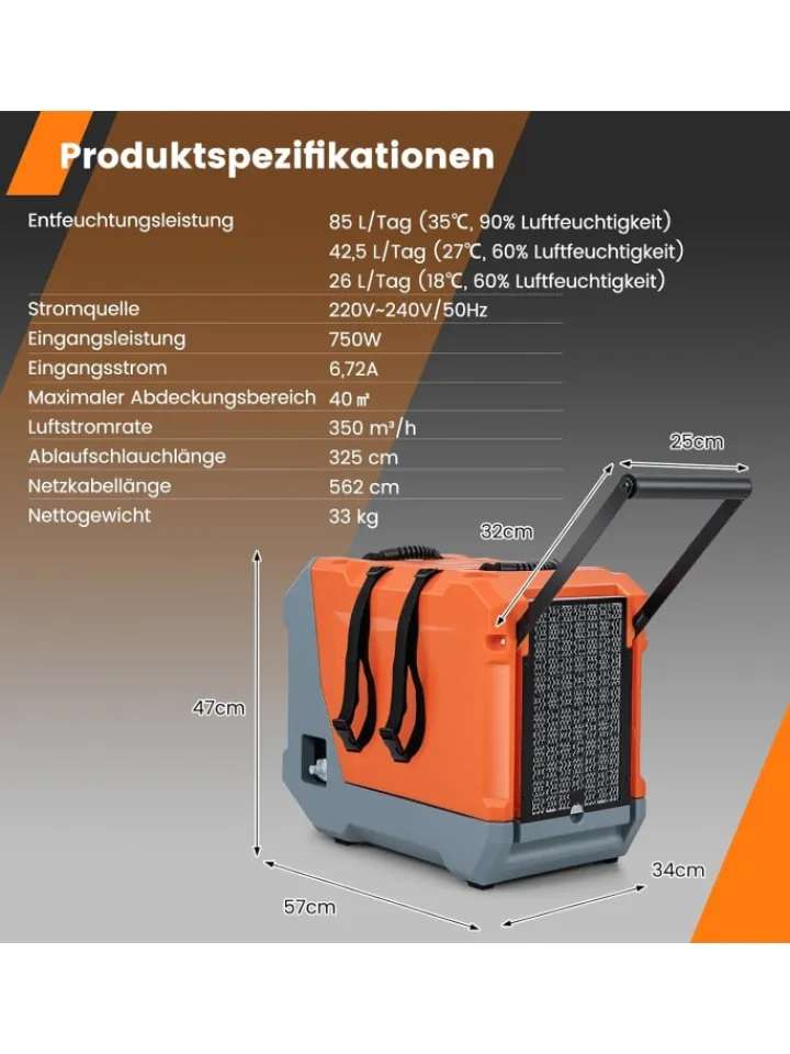 COSTWAY Klima & Haushalt<85 L/Tag Gewerbliche Luftentfeuchter in Orange