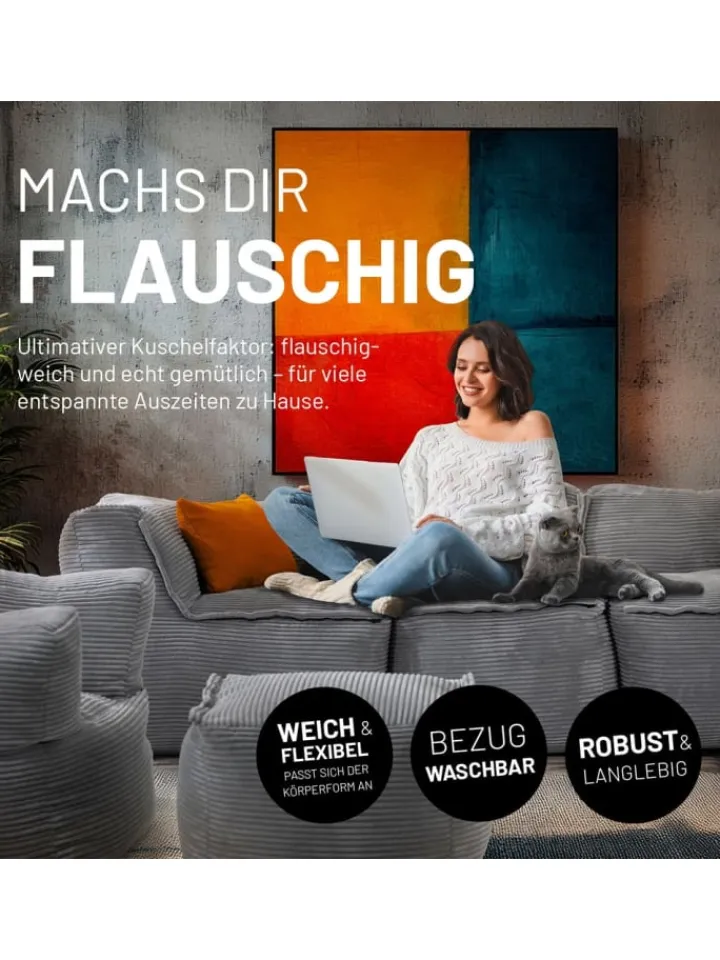 Lumaland Sitzmöbel<Modulares Basic Set (5-tlg.) aus der Cord-Reihe - Bezug soft & waschbar