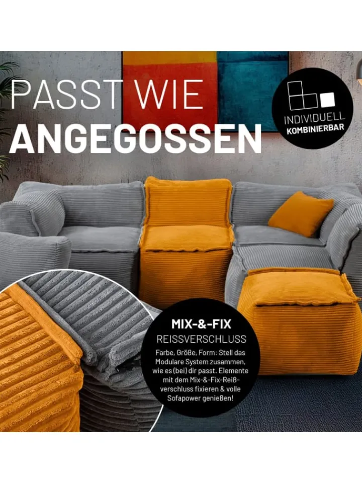 Lumaland Sitzmöbel<Modulares Basic Set (5-tlg.) aus der Cord-Reihe - Bezug soft & waschbar