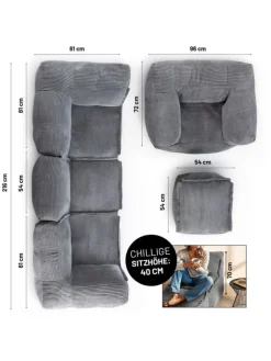 Lumaland Sitzmöbel<Modulares Basic Set (5-tlg.) aus der Cord-Reihe - Bezug soft & waschbar