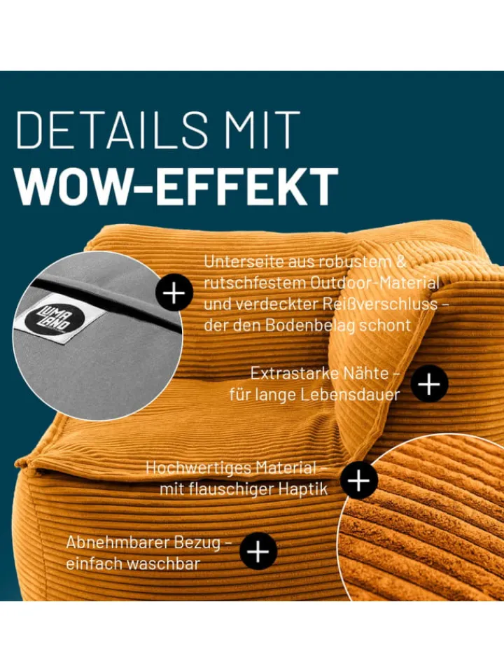 Lumaland Sitzmöbel<Modulares Eckteil rechts aus der Cord-Reihe, 81x81x70 cm - Bezug soft &