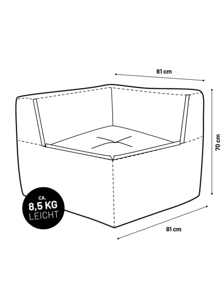 Lumaland Sitzmöbel<Modulares Eckteil rechts aus der Cord-Reihe, 81x81x70 cm - Bezug soft &