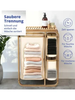 Lumaland Wäschekörbe & -Ständer<Wäschekorb aus Bambus mit 2 ausziehbaren Wäschesäcken Farbe Dunkelgr