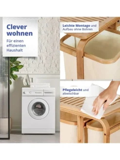 Lumaland Wäschekörbe & -Ständer<Wäschekorb aus Bambus mit 2 ausziehbaren Wäschesäcken Farbe Dunkelgr