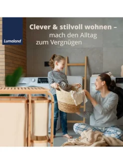 Lumaland Wäschekörbe & -Ständer<Wäschekorb aus Bambus mit 2 ausziehbaren Wäschesäcken Farbe Dunkelgr