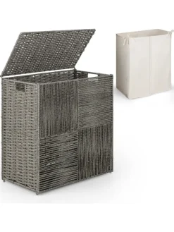 COSTWAY Wäschekörbe & -Ständer<110L Wäschekorb mit Deckel in Grau