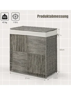 COSTWAY Wäschekörbe & -Ständer<110L Wäschekorb mit Deckel in Grau