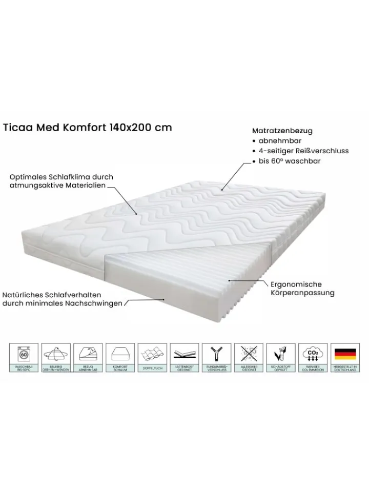 TICAA Betten & Matratzen<Matratze Med 140x200 cm Komfort in Weiß