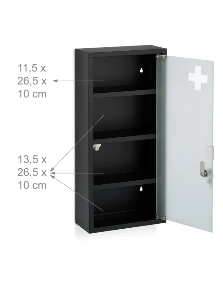 relaxdays Badmöbel<Medizinschrank in Schwarz - (B)27 x (H)57 x (T)12 cm