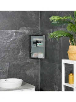 relaxdays Badezimmermöbel<Medizinschrank in Schwarz - (B)30 x (H)45 x (T)17,5 cm