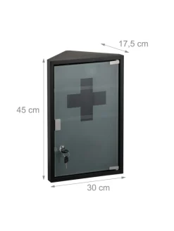 relaxdays Badezimmermöbel<Medizinschrank in Schwarz - (B)30 x (H)45 x (T)17,5 cm