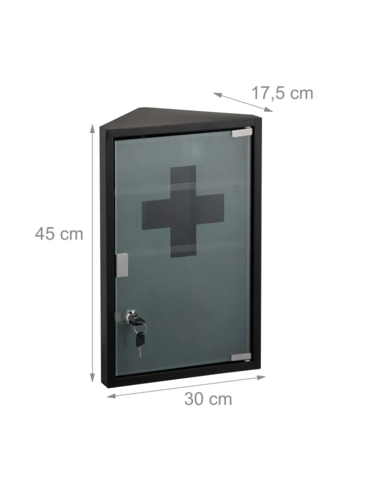 relaxdays Badezimmermöbel<Medizinschrank in Schwarz - (B)30 x (H)45 x (T)17,5 cm